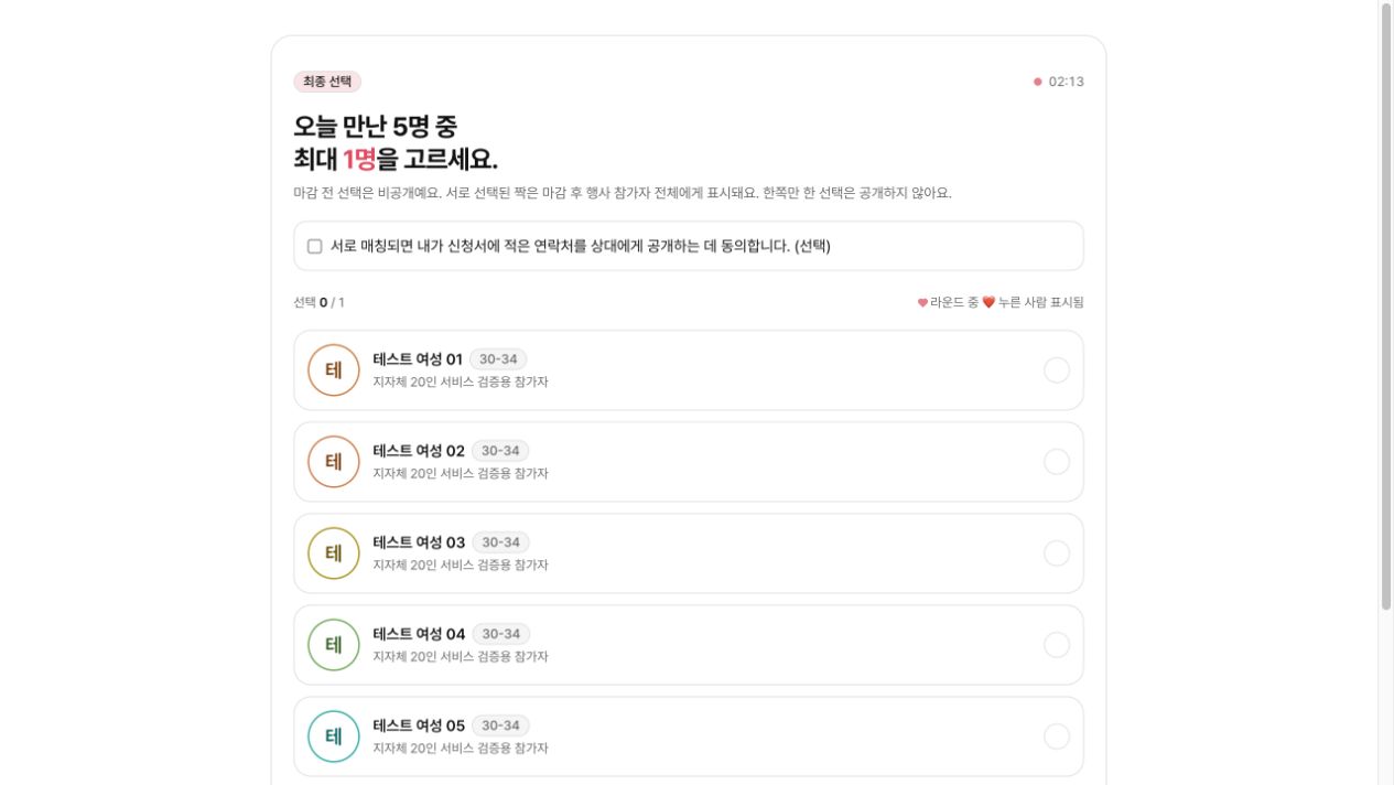 오늘 배정된 다섯 상대 중 최종 선택